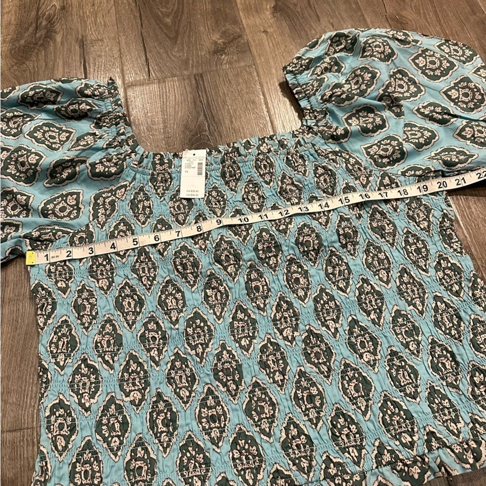 New Maurices Women's Boho Top Shirt Cotton Smocked Puff Sleeve 1X NWT Hippie - Picture 10 of 12